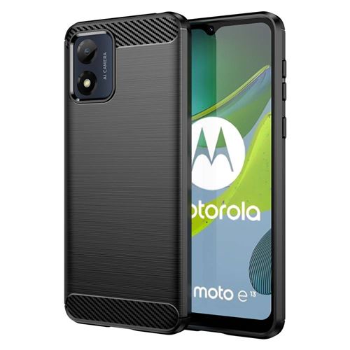 Coque pour Motorola Moto E13 - housse etui silicone gel carbone + film ecran - NOIR - htdmobiles