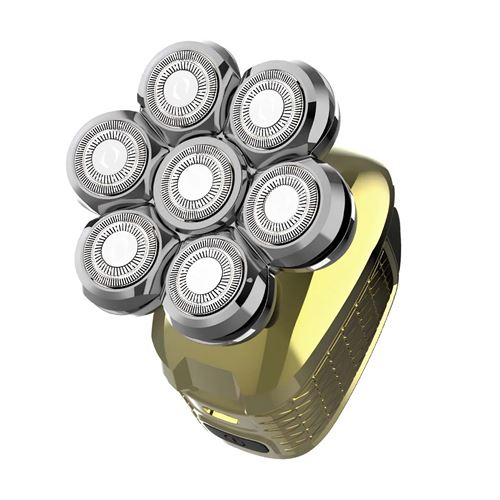 Rasoir Electrique 7 T&ecirc;tes Rotatives Pr&eacute;cis Rechargeable en Mode Humide et Sec Dor&eacute;e