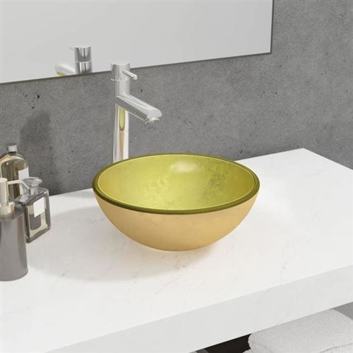 Lavabo Vasque pour salle de bain Moderne, Lave Main Verre trempé 30x12 cm Doré vidaXL