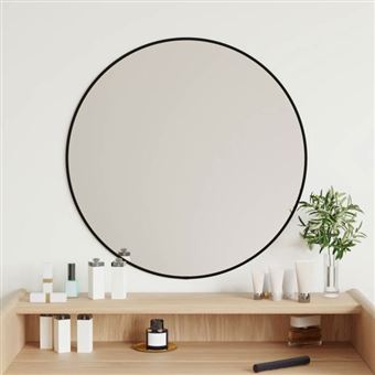 vidaXL Mural Miroir de Maquillage Coiffeuse Cosmétique Décoration de Chambre à Coucher Salle de Bain Salon Intérieur Noir Ø 348187 - 1