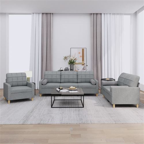 Vidaxl Gris/Clair Ensemble Canapés Tissu - 3 Pcs - Image 3