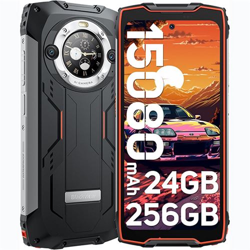 Blackview BV9300 Pro Téléphone Portable Incassable 24Go+256Go Android 13 15080mAh 33W 64MP+32MP 6.7 FDH+ Etanche NFC - Orange
