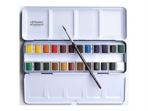 Lefranc Bourgeois - Ensemble de peinture - 25 parties - aquarelle - 24 couleurs - couleurs assorties - fine - demi-plateau