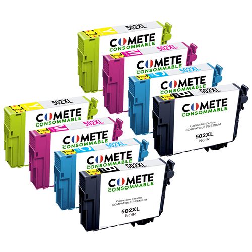 COMETE - 502XL - 8 Cartouches d'encre Compatibles avec Epson 502 ou 502XL - Noir/Couleur