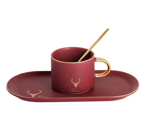 Ensemble tasse de café porcelaine avec sous-tasse rouge