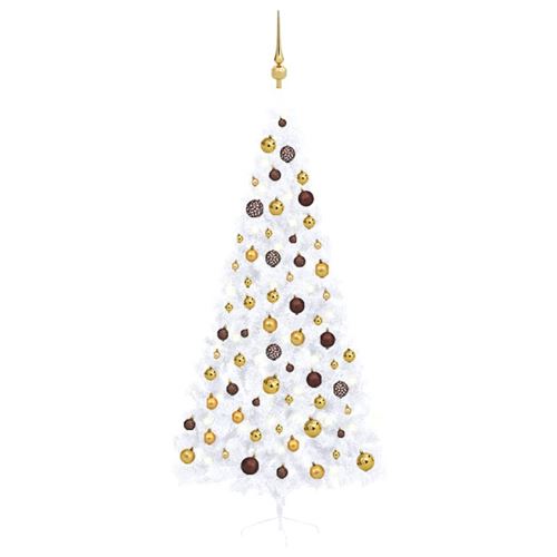 vidaXL Demi-arbre de Noël artificiel avec LED et boules Blanc 210 cm