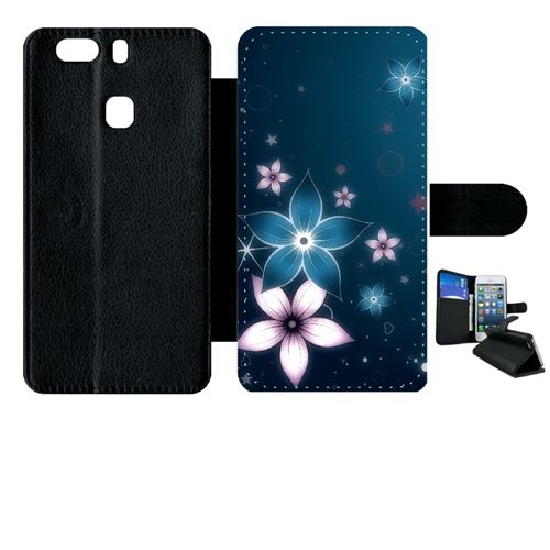 Etui My-Kase pour Ascend P9+ - abstrait fleur de lotus - Simili-cuir Noir