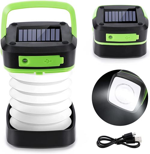 Lampe de Camping Led Solaire FONGWAN Extérieur Télescopique Mini Portable pour Camping Excursions Secours - Vert