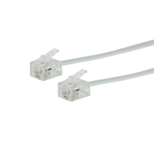 Câble ADSL/Modem Plat RJ11 téléphonique mâle/mâle blanc 5 mètres - FUJIONKYO - 423085