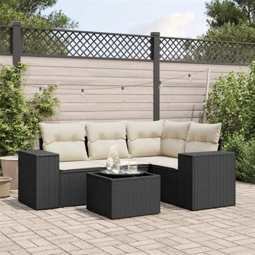 vidaXL Salon de Jardin avec Coussins 5 pcs, Canapés de Terrasse, Ensemble de Meubles de Patio, Mobilier d'Extérieur, Noir 3222515