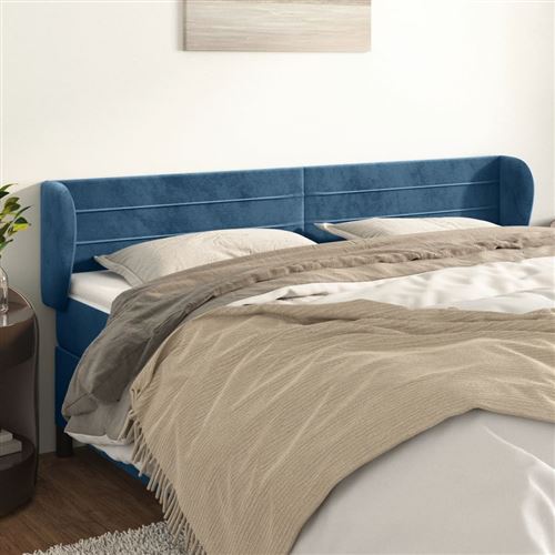 vidaXL Tête de lit avec oreilles Bleu foncé 203x23x78/88 cm Velours