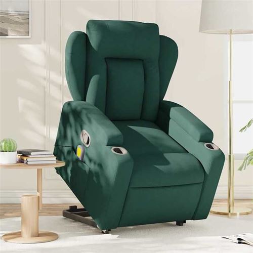 vidaXL Fauteuil de massage, relaxation tissu vert foncé