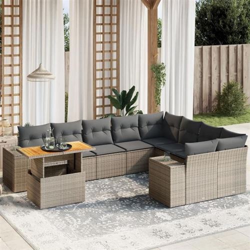Non Communiqué Gris Vidaxl Salon De Jardin Avec Coussins 10 Pcs, Canapés De Terrasse, Ensemble De Meubles De Patio, Mobilier D'extérieur, 3272803