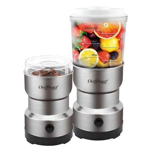  Mini-Blender 2-en-1 - CHEFFINGER - 300W - Lames Inoxydables - Moulin &agrave; Caf&eacute; - Compact et Silencieux