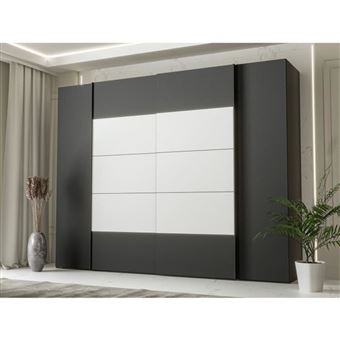 Armoire de chambre NARAGO 4 portes Noir mat/Blanc 2 coulissantes 2 battantes 270 cm - 1