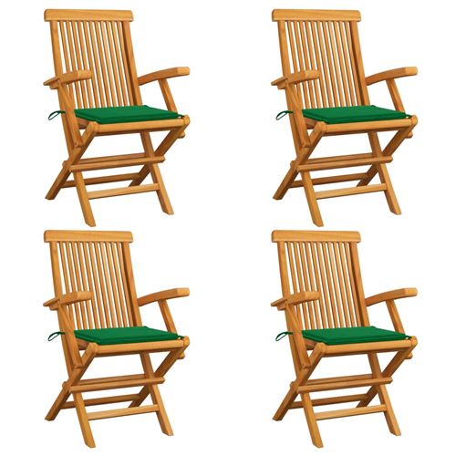 Chaises de jardin avec coussins vert 4 pcs Bois de teck massif