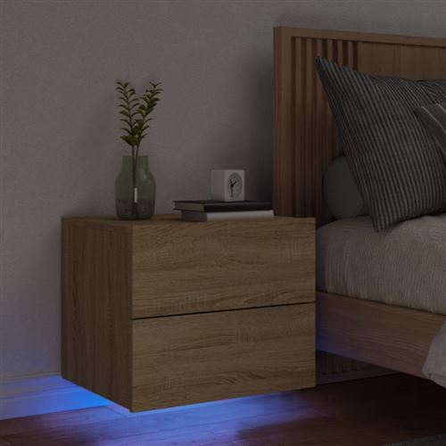 Non Communiqué Marron Table De Chevet Murale Avec Lumières Led Chêne Sonoma