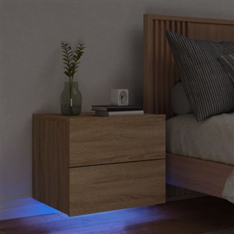 Table de chevet murale avec lumières LED chêne sonoma - 1