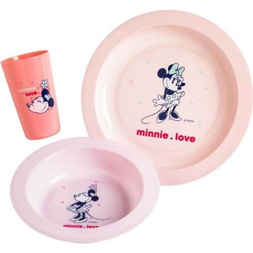 DISNEY Minnie Coffret repas 3 pi&egrave;ces : assiettes, bol et gobelet -