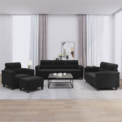 Non Communiqué Noir Vidaxl 4-Delige Loungeset Met Kussens Microvezelstof Zwart3202299