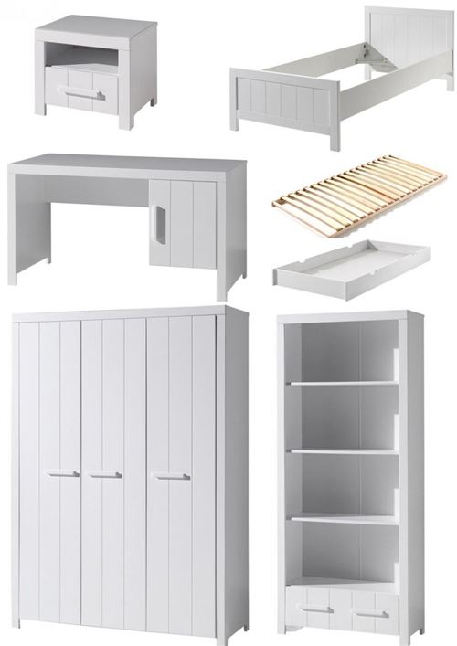 Chambre enfant 7 pi&egrave;ces pin massif laqu&eacute; blanc erik 90x200 cm ERCO62