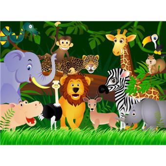 Monde Des Enfants Papier Peint Photo Poster Lion Elephant Hippopotame Et Autres Animaux Du Jungle 4 Parties 254x360 Cm Autre Poster Top Prix Fnac