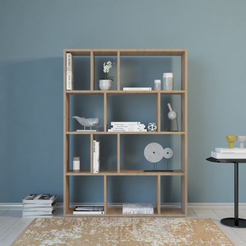 HOMEMANIA Bibliothèque Aidan Meuble Murale, Étagère de Rangement - avec Compartiments - pour Séjour, Bureau - en Bois Naturel, 90 x 25 x 122 cm