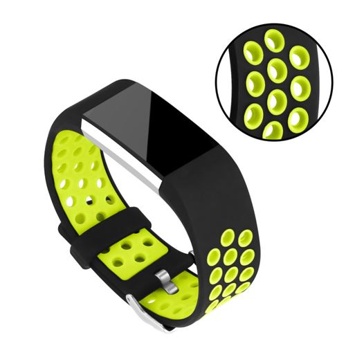 Bracelet en silicone remplacement du sport bi-couleur souple à plusieurs trous vert pour votre Fitbit Charge 2