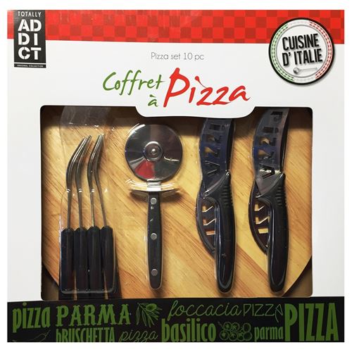 Coffret Pizza 10 Pcs Planche Couteaux Fourchettes Roulette Cuisine