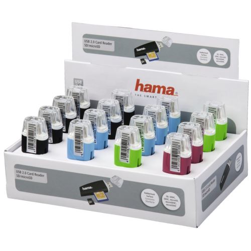 Hama Lecteur USB 2.0 de cartes mémoire SD/microSD, présentoir de 16 pièces