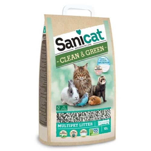SANICAT  Litiere Clean + Green Cellulose 10L - Pour chat