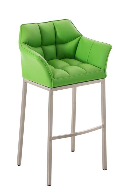 Tabouret de bar Damaso en Similicuir - 4 pieds Acier inoxydable - Siège Vert