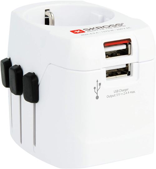 SKROSS World Travel Adapter PRO Light Adaptateur pour prise d'alimentation Europlug, CEE 7-3 (F) pour BS 1363, NEMA 5-15, AS-NZS…