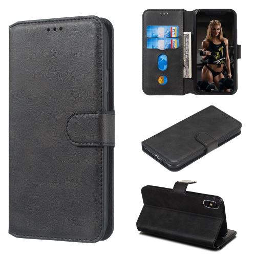 Etui en PU + TPU flip de couleur unie noir pour votre Apple iPhone X/XS 5.8 pouces