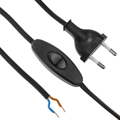Câble d'alimentation avec interrupteur connecteur bipolaire bornes à 1.5 m noire
