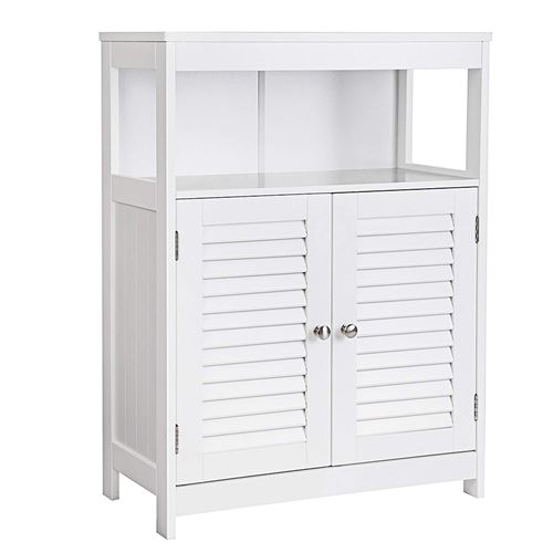 Hawoola Colonne de Salle de Bain en Bois Massif avec 2 portes battantes et étagères 80*60*30cm- blanc