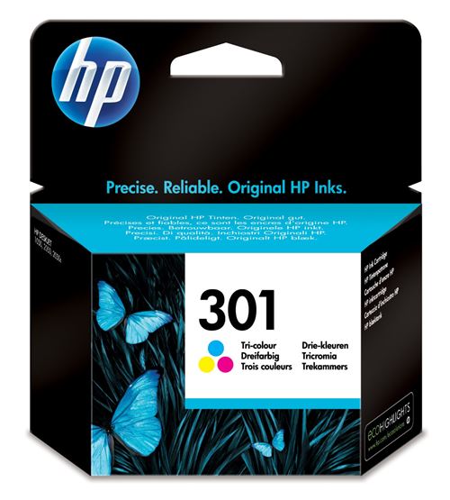  HP 301 - 3 ml - couleur (cyan, magenta, jaune) - original - cartouche d'encre - pour HP DeskJet 1000, 1010, 1050 AiO, 1050A AiO, 1510 AiO, 2000, 2050 AiO, 2050A AiO, 2510 AiO, 2540 AiO, 3000,