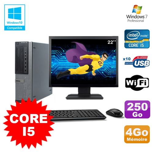 PC De Bureau Dell Lot PC Dell 790 Dt i5-2400 3.1Ghz 4Go Disque 250Go Dvd WiFi Win 7 + Ecran 22"