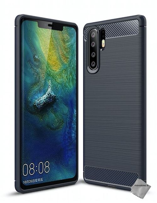 Housse etui coque silicone gel carbone pour Huawei P30 Pro + verre trempe - BLEU FONCE - htdmobiles