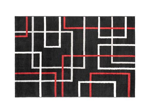 Tapis géométrique CUBIO - 140 x 200 cm - noir, blanc et rouge