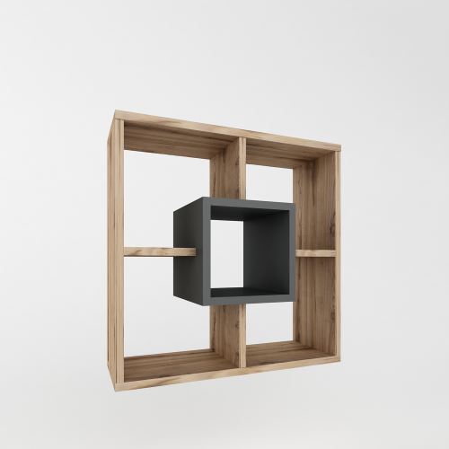 HOMEMANIA Étagère Smile Murale Flottante, pour Livres - pour Salon, Bureau - Noyer, Anthracite en Bois, 60 x 21 x 60 cm