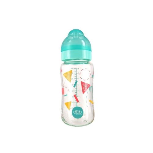 DBB REMOND Biberon Lo Géométrie Verre 240 Ml Tétine Silicone 0-4 Mois - System Mint Translucide - S/Bte