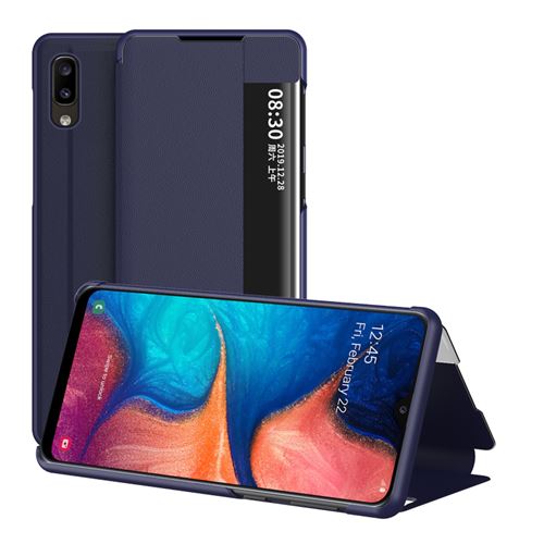 Étui Portefeuille pour Samsung Galaxy A20e en Cuir à Rabat Antichoc avec Fenêtre d’affichage intelligente - Bleu