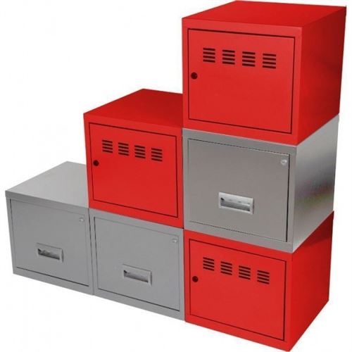 Pierre Henry - Cubes métal 3 portes 3 tiroirs Rouge/Alu