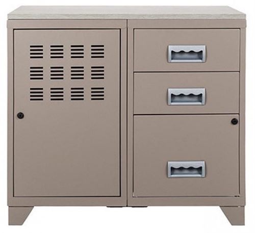 Pierre Henry - Meuble bureau métal 1 porte 3 tiroirs Taupe