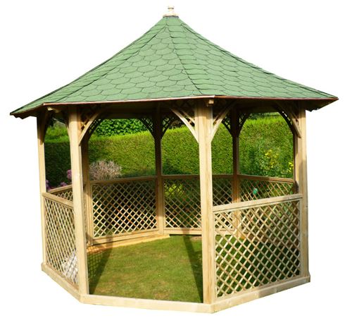 Pavillon octogonal en bois traité toit en bardeaux bitumés KIC35