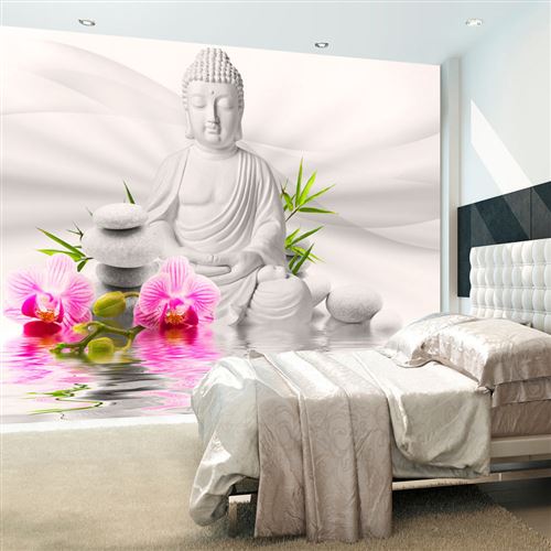 Papier peint Bouddha et orchidées-Taille L 100 x H 70 cm