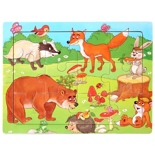 Puzzle K886 de animal pour enfant en bois 12 pieces - Multicolore