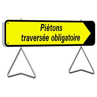 Panneau De Déviation Temporaire 'Piétons Traversée Obligatoire' Avec ...