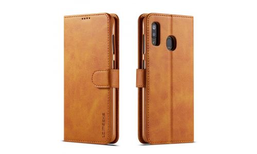 Etui type portefeuille pour Galaxy-A20 camel gamme LC.IMEEKE